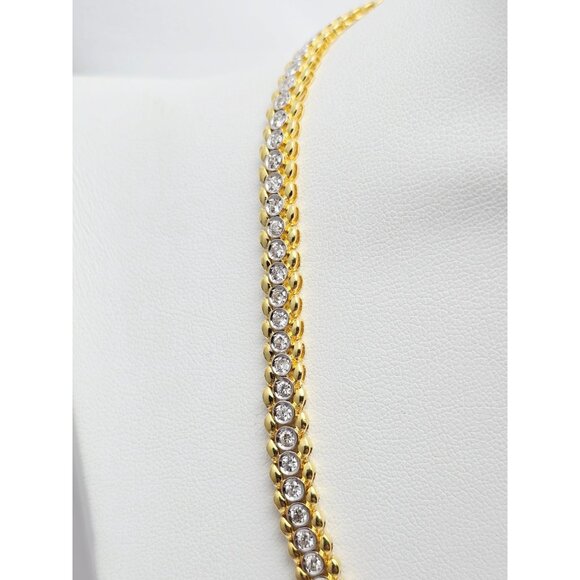 Unique 18K Solid Yellow Gold Designer Diamond Tennis Link Chain Necklace - 16" L - Picture 8 of 16
